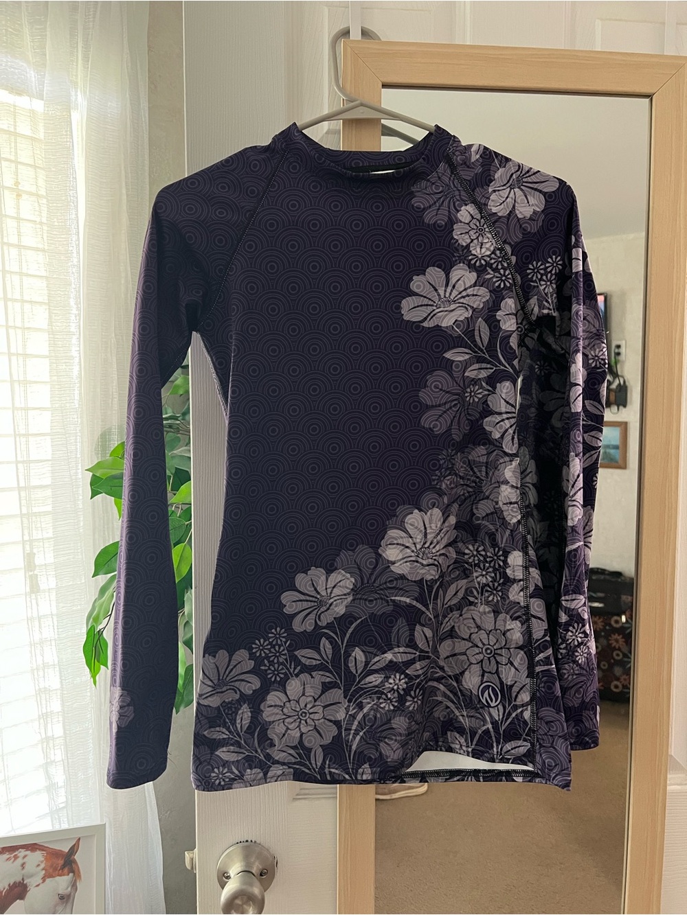 Women's Long-Sleeve Floral Print Tee - Purple
